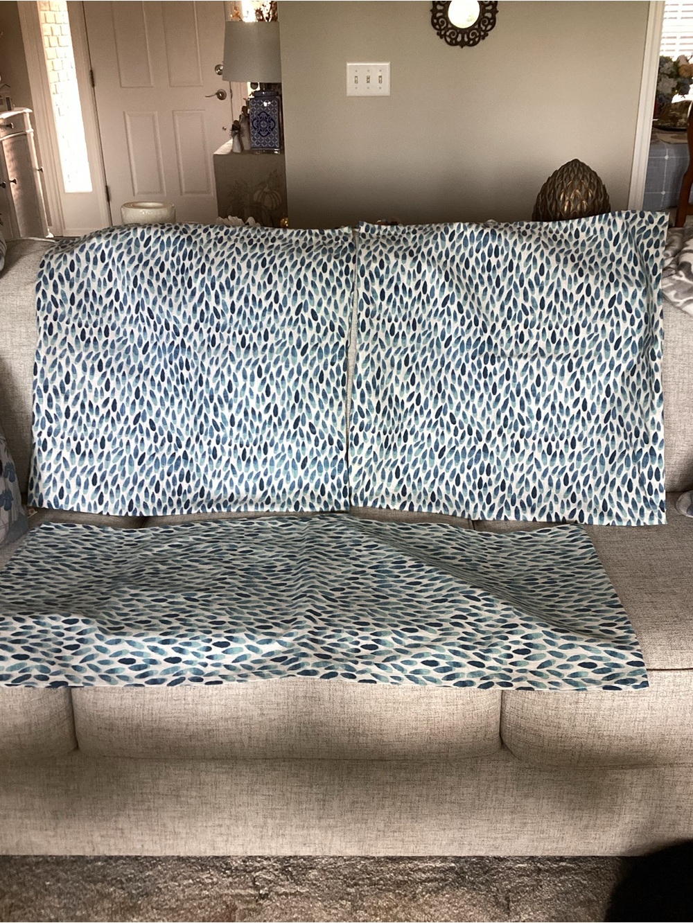Blue water Color Euro Shams and Bed Scarf